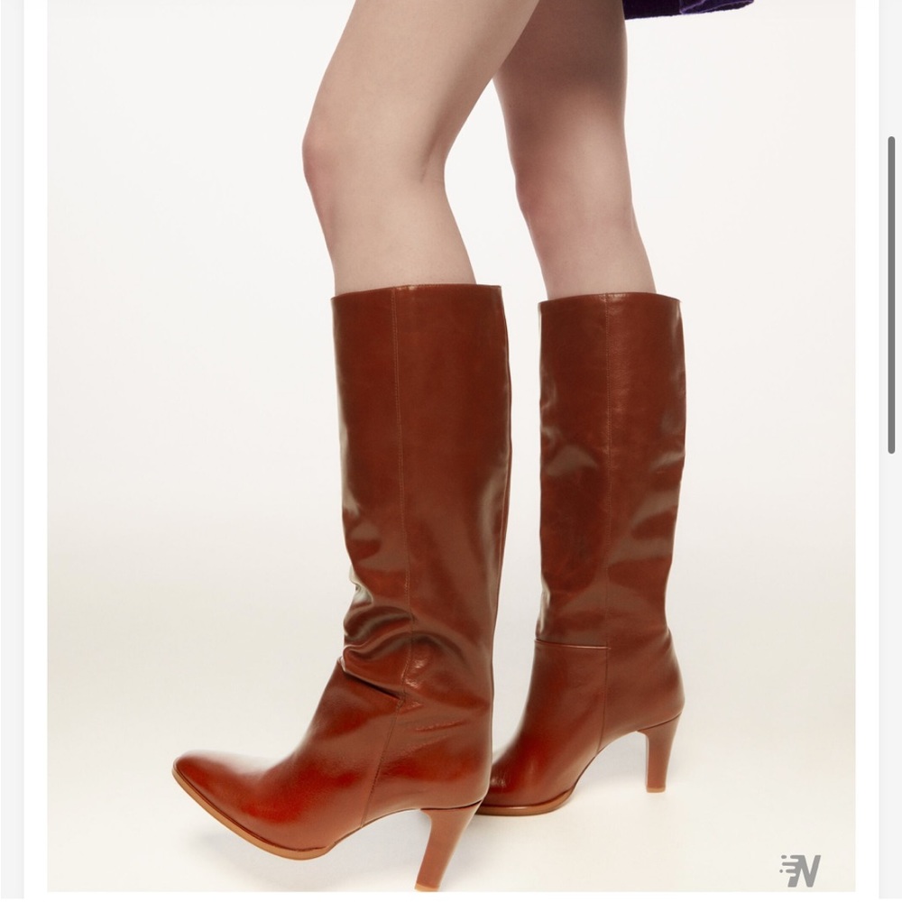 Zara Tall Heeled Leather Boots in Cognac Brown - Picture 6 of 13